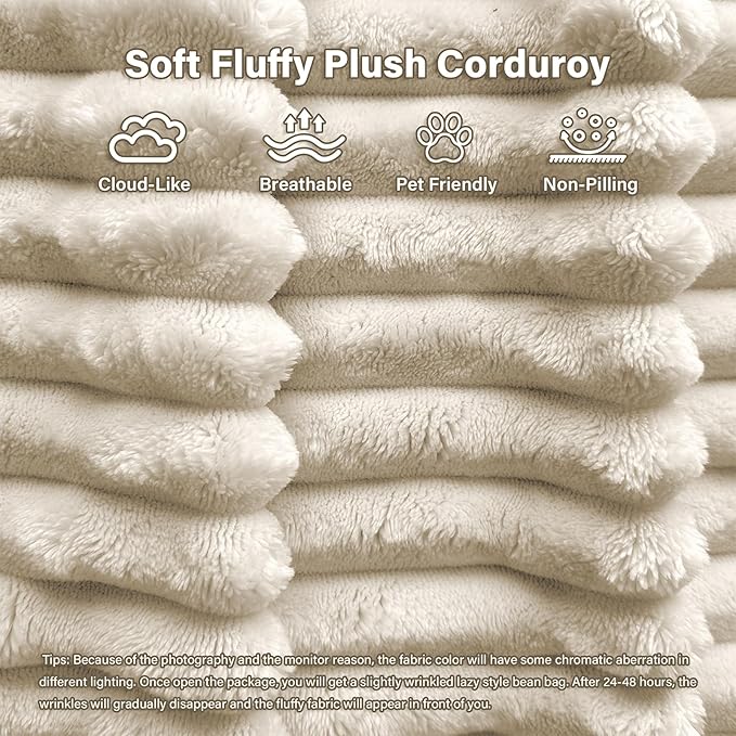 50 Oversized Chaise Lounge Indoor Round Reading Chair Lounge Chair with Ottoman Boneless Sofa Bed Large Fluffy Plush Corduroy Chaise Chair for Living Room Playroom Bedroom Beige White