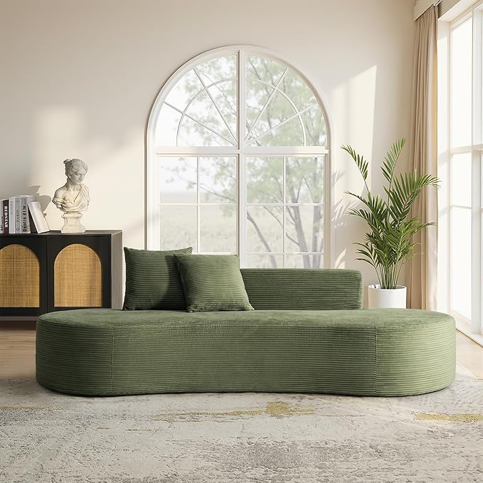 HULALA HOME 94.5 Curved Boneless Couch with Two Pillows Oversized 3 Seater Compressed Foam Sofa with Deep Seat Modern Cloud Couch for Living Room No Assembly Required Green