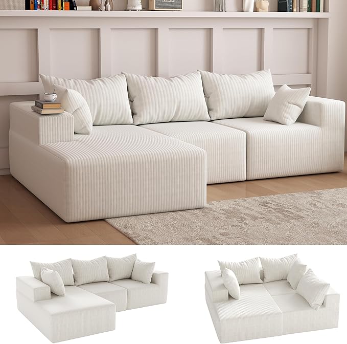 108Modern Sectional SofaModular Convertible L-Shape SofasUpholstered Couches with Deep SeatPet-Friendly Sponge Sofa for Living Room BedroomSofa bed for small space (Beige Left Facing Chaise)
