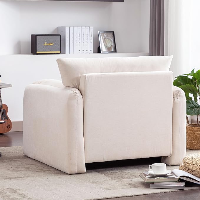 Merax Modern Style Chenille Oversized Armchair Accent Chair 38.6’’ W Single Sofa for Living Room Bedroom Cream