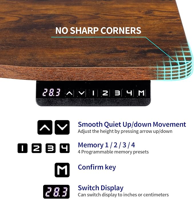 UNICOO - Dual Motor Electric Standing Desk 59x29.5 Inches Computer Desk Gaming Desk with USB Charging and Hooks (Black Frame/Black + Rustic Brown Top) XOT-D59-BM