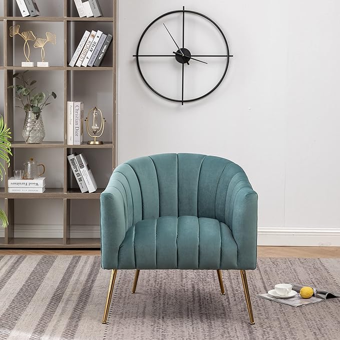 Modern Velvet Tub Chair Armchairs Barrel Accent Dinning Chair with Gold Plated Metal LegsThick Soft Padded Seat for Living Room