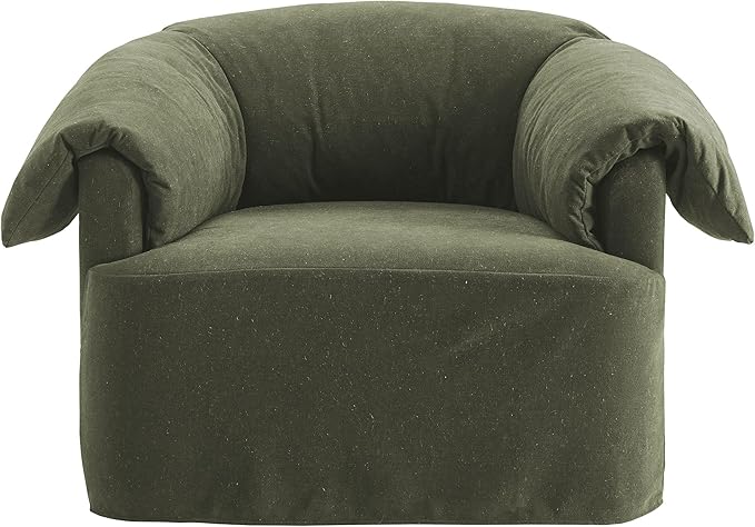 Modway Lark Oversized Accent Chair in Sage Fabric – Upholstered Modern Armchair with Down Blend Cushions – Slipcovered Chair for Living Room or Reading Nook