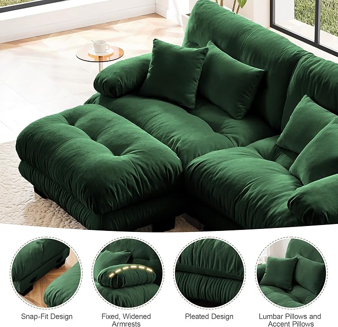 94.4'' Loveseat Sectional Couch Sofa Memory Foam Chenille Cloud Sofa with Pillow Deep Seat Sectional Couch for Small Spaces Studio Apartment Game Room Small Living Room