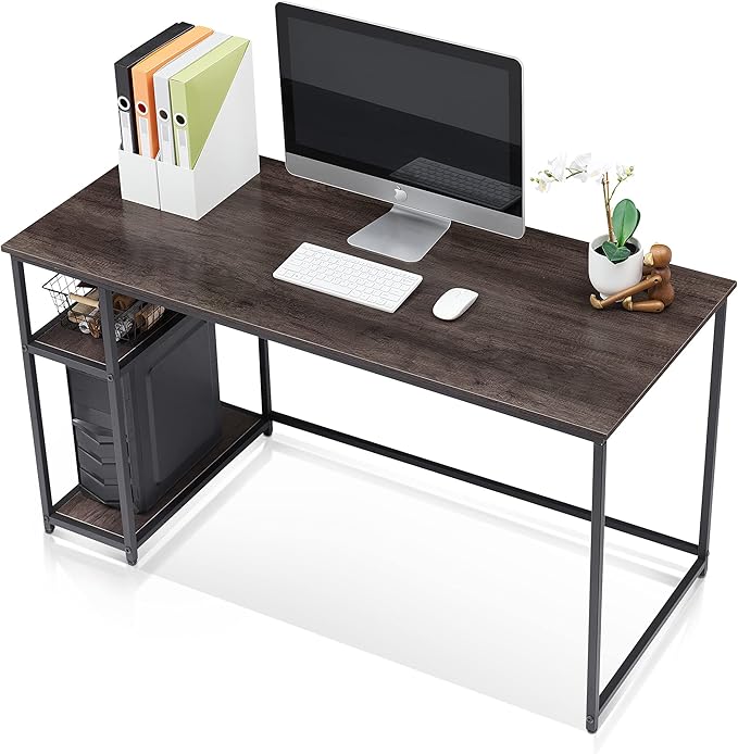 ivinta Computer Desk Home Office Desk with Storage Shelves and Metal Frame for Living Room Bedroom Office Whale (Brown 55)