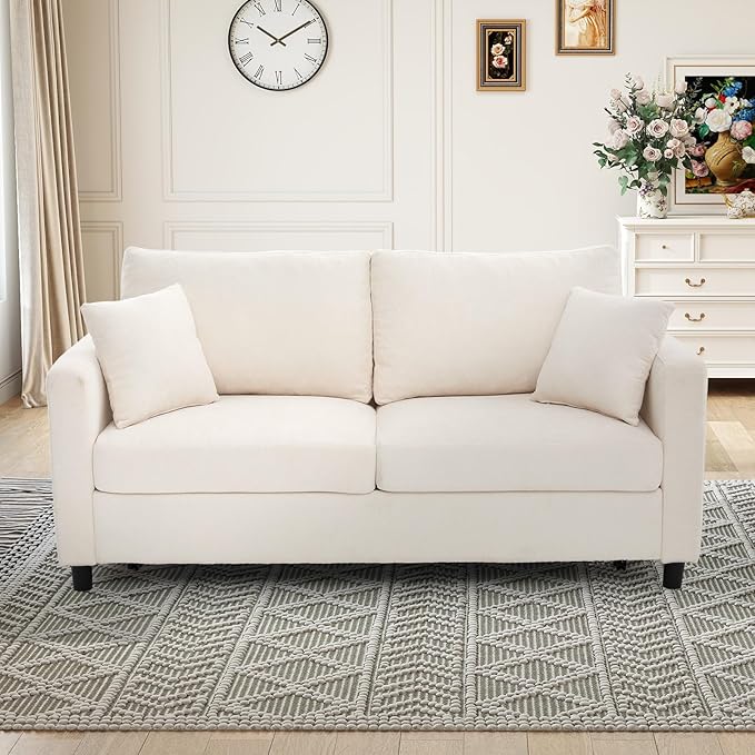 Antetek 72-inch Pull Out Sofa Bed with Mattress Convertible 2-in-1 Folding Full Size Chenille Futon Comfy Loveseat Sleeper Sofa Couch Bed with Square Arms for Guest Room Living Room Bedroom Beige
