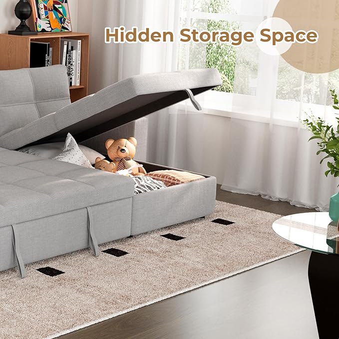 85 inch Sectional Sleeper Sofa Bed with StoragePull Out Couch with Reversible Storage ChaiseCup Holders USB ChargingSide PocketsComfortable Sectional Sofa Couches for Living RoomSmall Spaces | co