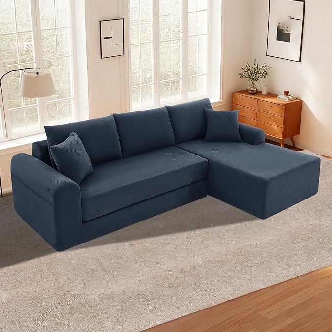 KBQ Modular Sectional Couch in a Box 103 L Shaped Boneless Cloud Couch with Deep Seat Convertible Sofa Bed for Living Room Apartments No Assembly Required Navy Blue Right Facing Chaise