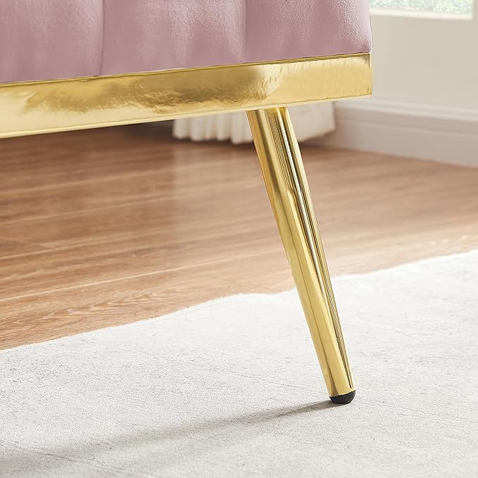 55-Inch Modern Velvet Loveseat Sofa with Gold Metal Legs &amp Side Pockets Tufted Backrest Perfect for Living Room Bedroom or Office (Pink)