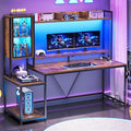 SEDETA Gaming Desk 60'' Gaming Desk with Hutch and LED Lights Computer Desk with Storage Shelves Large PC Gamer Desk with Display Cabinet Monitor Stand Power Outlet for Home Office Rustic Brown