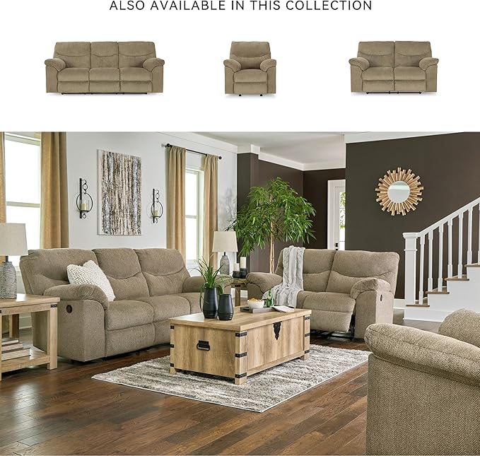 Signature Design by Ashley Alphons Transitional Tufted Reclining Loveseat Light Brown