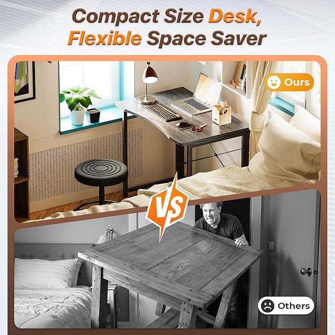 Huuger Folding Desk for Small Spaces 31.5 Inch Foldable Computer Table for Home Office Study Bedroom Dorm Space Saving Small Writing Work Office Computer Desk Easy to Fold Grey