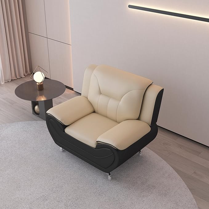 Michael Modern Faux Leather Upholstered Stainless Steel Legs Living Room Chair Camel/Black