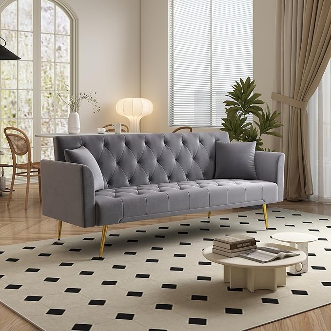 KEIKI 72 2Seat Velvet Sofa Couch for City Apartment Small Space Style Conscious Homeowners Warm Inviting Comfy Supportive Rest Space Elegant Premium Premium Design Gray
