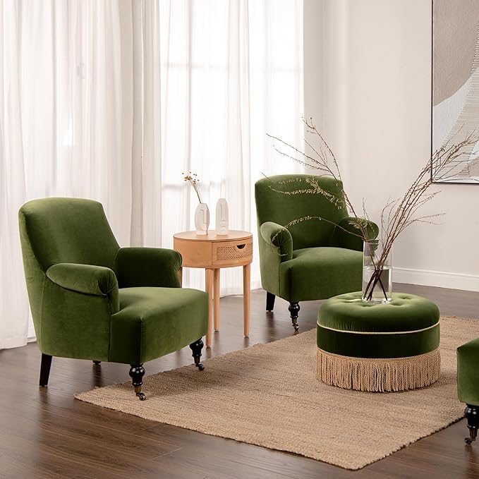 Jennifer Taylor Home Eloise Farmhouse Coastal Pleated Sock Living Room Accent Arm Chair Olive Green Performance Velvet