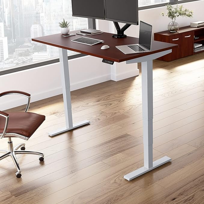 Bush Business Furniture 60-inch Electric Height Adjustable Standing Desk Ergonomic Sit-Stand Computer Table for Home and Professional Office Move 40 Series Hansen Cherry with Metallic Gray Base