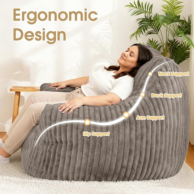 Giant Bean Bag Chair Oversized Plush Comfy Bean Bag Sofa for Adults and Kids with Armrests Memory Foam Mini Couch Single Lounges for Living Room Bedroom &amp Game Room(Taupe)