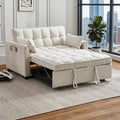 Futon Sleeper Sofa Bed Modern 3 in 1 Convertible Loveseat Sleeper Pull Out Couch Bed with Adjustable Backrest Storage Pockets and Toss Pillows for Living Room Bedroom (Cream)