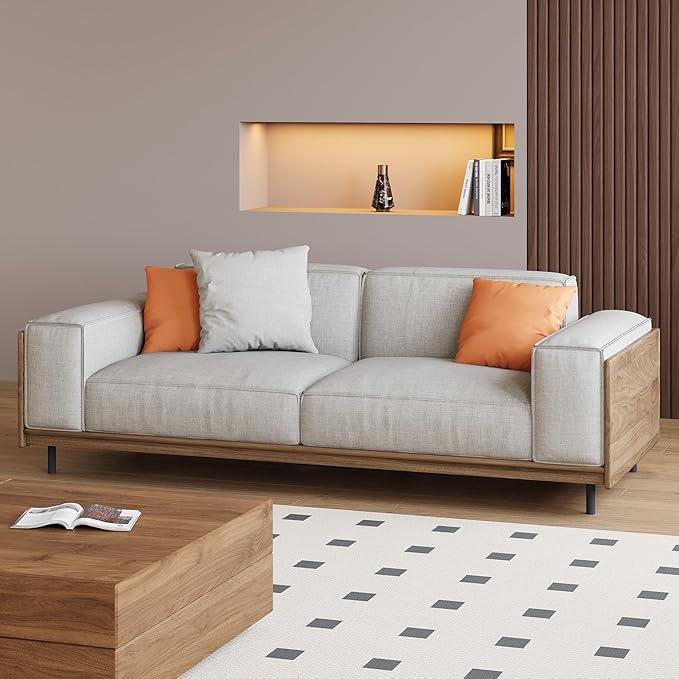 64.56 Mid-Century Modern 2-Seater Fabric Sofa Couch with Sturdy Solid Wood Frame &amp High-Density Rebound Foam Upholstered Futon-Style Furniture for Living Room Apartment Office Grey