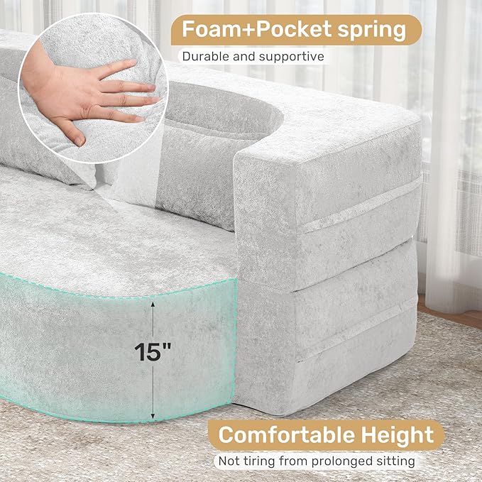 78 Convertible Sofa Bed with Pillows Queen Sleeper SofaFoam Folding Mattress Sleeper Modern Teddy Fabric Floor Cushion and Futon Chaise Lounge SofaFor ApartmentsGuest RoomsGuest UseCondoBeige