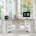 T4TREAM 59 Executive L Shaped Desk with DrawersFarmhouse Wood Computer Corner Desk Featuring Charging StationFile Drawer Storage Cabinetfor Home Office Work and Study (Antique White)