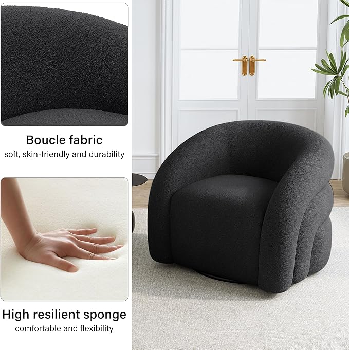 Boucle Swivel Accent Chair Set of 2 No Assembly Small Comfy Round Barrel Armchair for Living Room Bedroom Reading Waiting Room-Grey