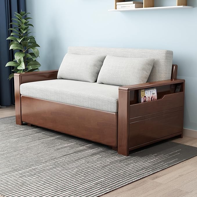 70.8 Modern Grey Convertible Sofa Sleeper Plush 3-in-1 Reversible Chaise Sectional Pull Out Bed with Pillows Durable Solid Wood Frame for Living Room Apartment Office Guest Room