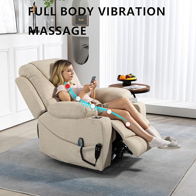 Large Power Lift Recliner Chair Sofa with Massage and Heat for Big and Tall ElderlyInfinite PositionsDual MotorCup HoldersExtended FootrestVelvet Home Theater Seat