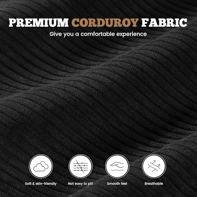 112 Modular Sectional Sofa for Living Room Convertible L-Shape Couch with OttomanCloud Boneless Couch with Layered CushionBlack Corduroy