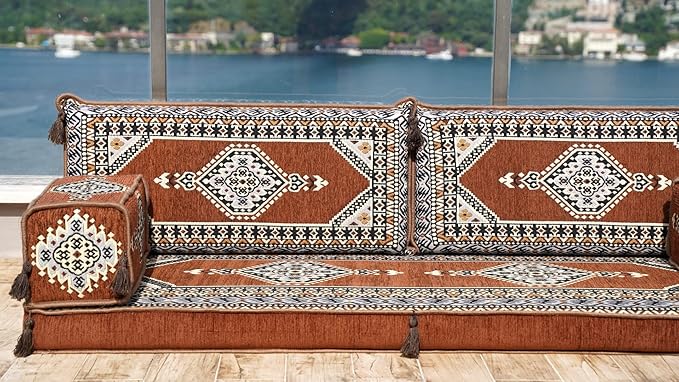 Single Arabic Floor Seating Cushions Arabic Majlis Floor Sofa Reading Nook Loveseat Sofa Single Floor Couch Ottoman Floor Pillows (Brown)