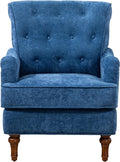 Retro Accent Armchair with Spring Cushions &amp Ergonomic Design - Chenille Upholstered Living Room Chair Removable Padding Solid Wood Legs for Bedroom Office - 300lbs Weight Capacity (Blue)