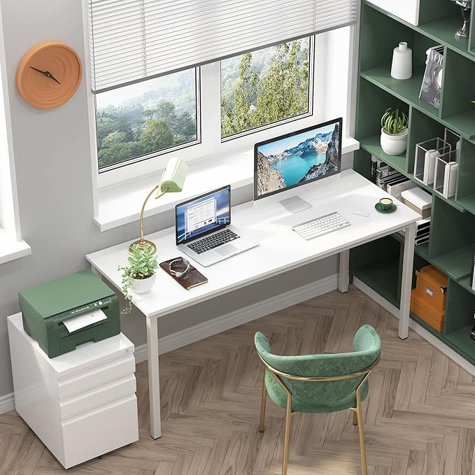 soges 63 inches Large Size Table Computer Desk Home Office Table Writing Desk Study Table Computer Workstations PC Desk Gaming Desk Modern Simple StyleWhite