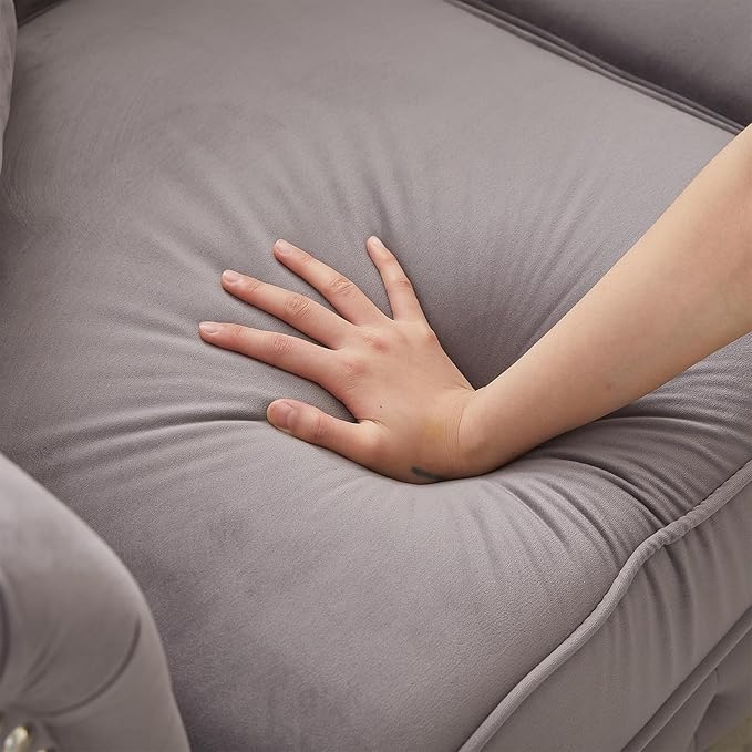 Modern Chesterfield Sofa Couch 63.5-inch Velvet Fabric Loveseat Sofa with Rolled Arms and Tufted Button for Living Room Office Light Grey