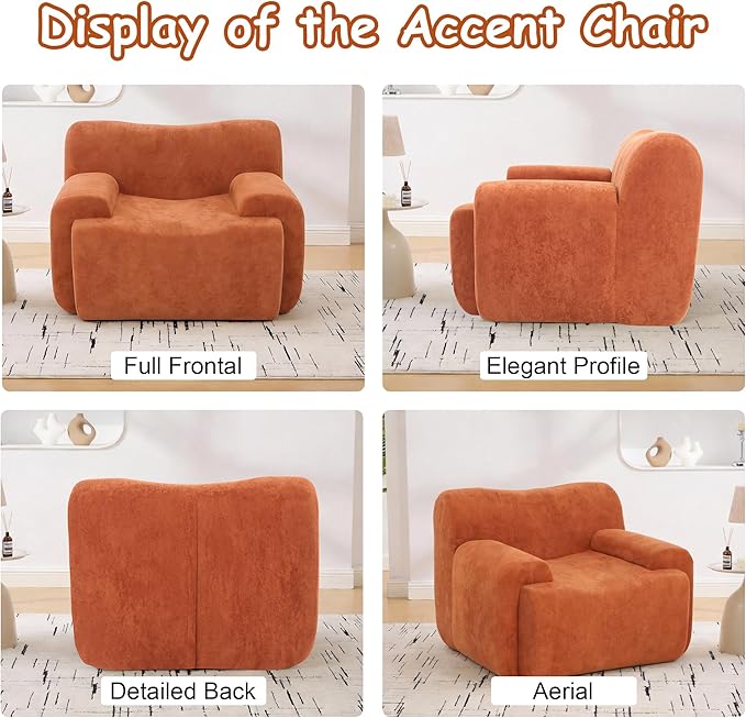 Boneless Chair 42 W Oversized Single Sofa Chair for Living Room Chenille Cloud Comfy Chairs Foam Couch Armchair for Bedroom Apartment Office. Reading No Assembly(Orange)