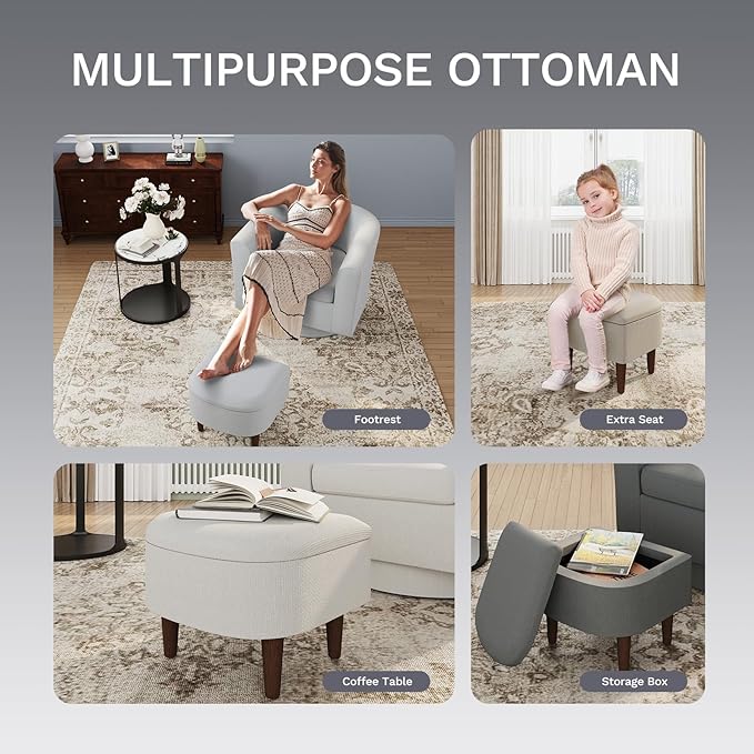 COLAMY Upholstered Swivel Barrel Accent Chair with Ottoman Modern Single Sofa Lounge Armchair Club Chair with Storage Space for Living Room Bedroom OfficeDark Grey