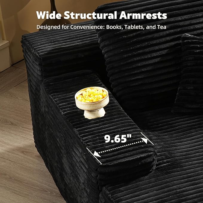 67x48 Oversized Chaise Lounge Chair Indoor Upholstered Sofa Bed with Plush Faux Fur Sleeper Couch Reading Chair Fluffy Cloud Sofa for Living Room Plush Black