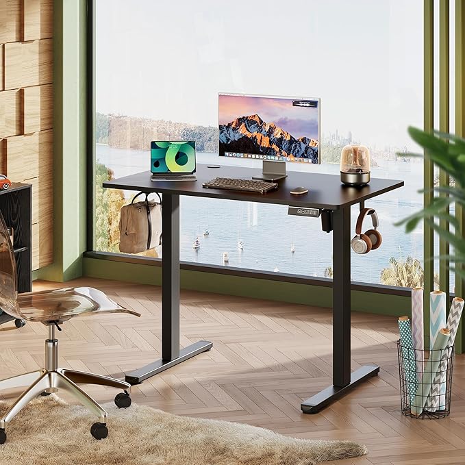DEVAISE Whole Piece Standing Desk 40 x 24 Inch Electric Standing Desk with Adjustable Height 3-Preset Memory Sit Stand up Desk One Piece Desktop Computer Desk for Home Office (Black)