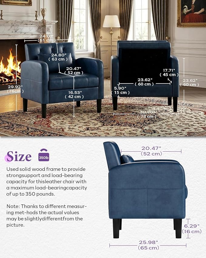 TYBOATLE Leather Chairs Set of 2 w/Storage Comfy Modern Living Room Chairs Accent Chair Set of 2 for Reading Armchair for Bedroom Waiting Room Office