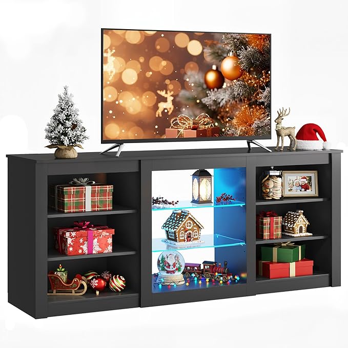 WLIVE Modern TV Stand for 65 Inch TV Entertainment Center with Adjustable Open Shelves &amp RGB LED Lights Sturdy Media Console for Living Room BedroomGaming (Black)