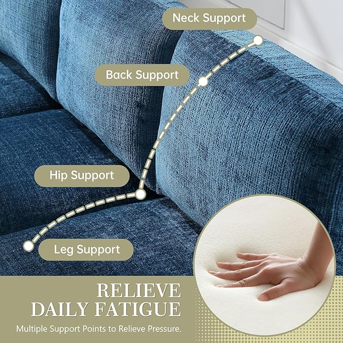 L Shaped Couch with Storage Ottoman 77 Chenille Small Sectional Couches with 2 Cup Holders &amp Storage Pocket for Small Space Comfy Cloud Sectional 3 Seater Couch Blue