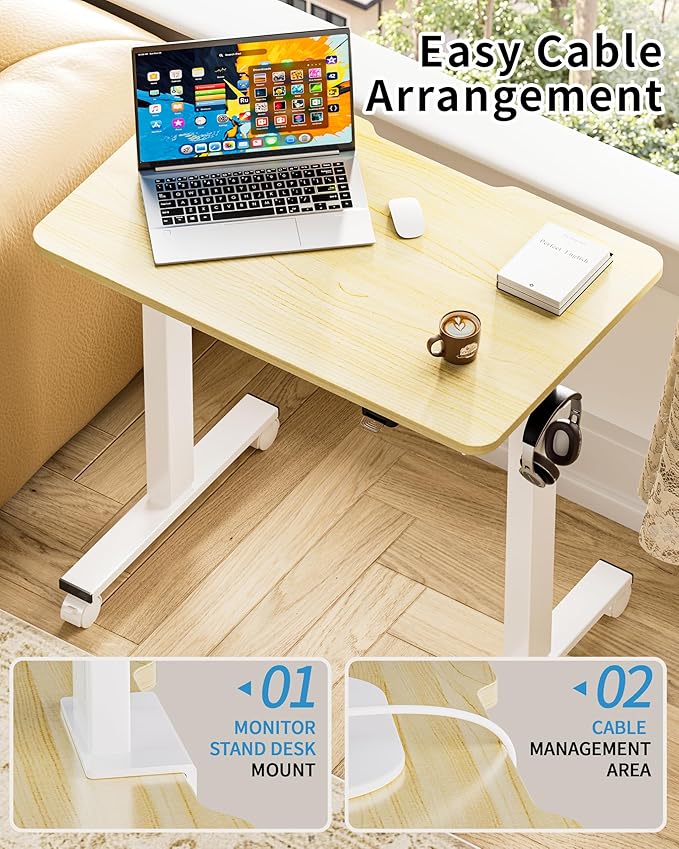 Okin Electric Standing Desk 31.5x19.7 Inches Small Computer Desk-Whole Piece Stand up Desk with Wheels Gaming Rolling Home Office Desks Oak
