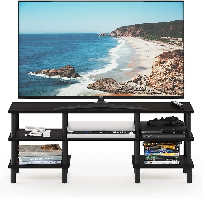 Furinno Turn-N-Tube 3-Tier Multipurpose Wide Shelf TV Stand Espresso/Black
