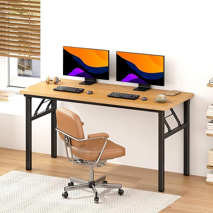 Folding Desk 54.3 inch No Assembly Folding Desks for Small Spaces Sturdy Foldable Computer Desk Functional Home Office Desks Study Writing Desk Office Table Workstation for Home Office Outdoor