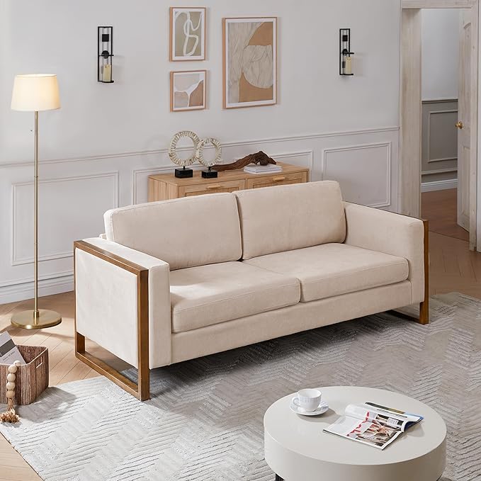 Christopher Knight Home Bricez 79 Sofa Couch Cozy Upholstered 3-Seater Sofa Oversized Loveseat Comfy Fabric Couches for Living Room and Office Modern Couch and Sofa Wooden Frame Taupe Beige