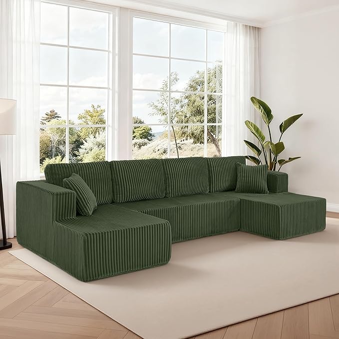 Comfortable Compression U-Shaped Modular Combination Sofa Compression Combination Modern Minimalist Corduroy Sofa Suitable for Living Room and Bedroom (Green)