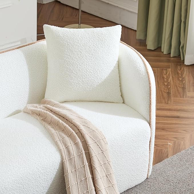 Merax 82 Boucle Curved Sofa 3-Seater Sofa Couch with 2 Pillows for Living Rooms Bedrooms Apartment Office Comfortable Thickened Seat Cushion Bear 900lbs White