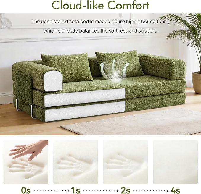 81 Convertible Sofa Bed with Storage Pockets 5-in-1 High Density Foam Boneless Couch Corduroy Folding Futon Sleeper Sofa for Living Room Bedroom Apartment No Assembly Required Green