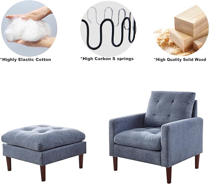 Modern Fabric Single Sofa Chair Living Room Chair Comfortable Armchair with Solid Wood Legs Tufted Chair for Reading or Lounging