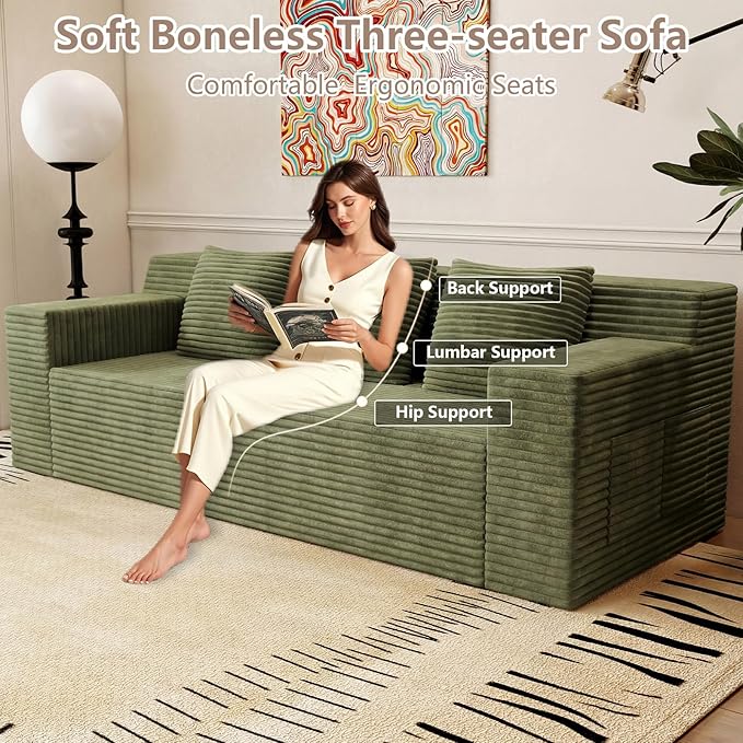 71 Small Couches for Small Spaces Memory Foam Cloud loveseat Corduroy Couch in a Box Compressed Boneless Sofa for Living Room Bedroom Apartment Furniture No Assembly Required Green