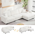 114 Cloud Sectional Couch with L-Shape Reversible Chaise Modern Corduroy L Shaped Couch with 2 Pillows &amp Storage Armrests 4 Seater Sectional Couches for Living Room Plush Corduroy White